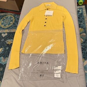 NWT Amiya Georgia Fitted Wool Polo Top in Yuzu – $680 Retail – Size S